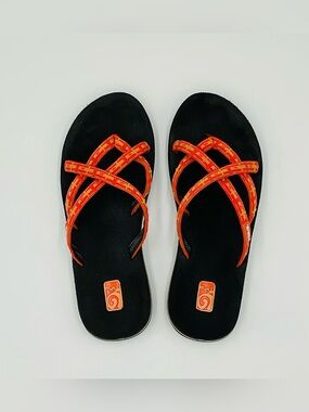 TEVA Olowahu Mush Strappy Sandals, Bright Orange and Yellow, Size 8